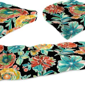 Jordan Manufacturing 3-Piece Colsen Noir Black Floral Tufted Outdoor Cushion with 1 Wicker Bench Cushion and 2 Wicker Seat Cushions