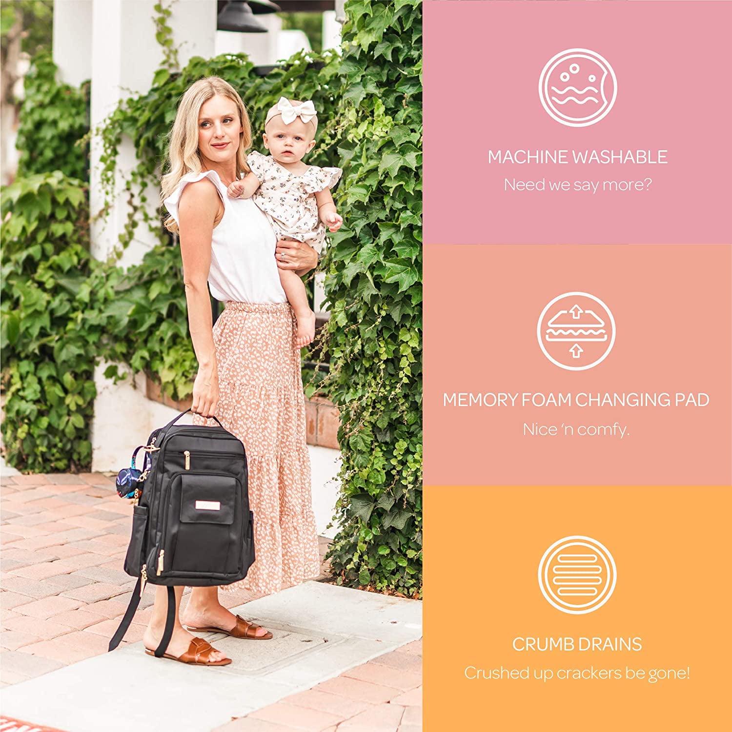 JuJuBe Stripped Be Right Back Backpack Diaper Bag with Memory Foam Changing Pad, Black & White - Image 3