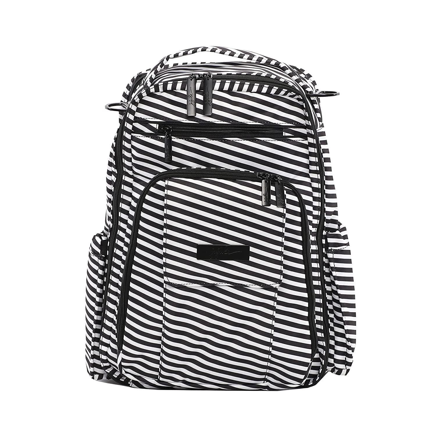 JuJuBe Stripped Be Right Back Backpack Diaper Bag with Memory Foam Changing Pad, Black & White