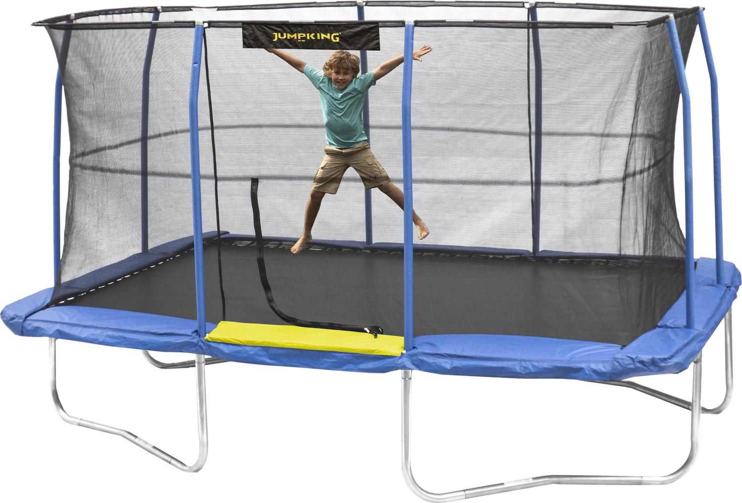 Jumpking Rectangle 10 x 14' Trampoline, with Enclosure, Blue/Yellow - Image 2