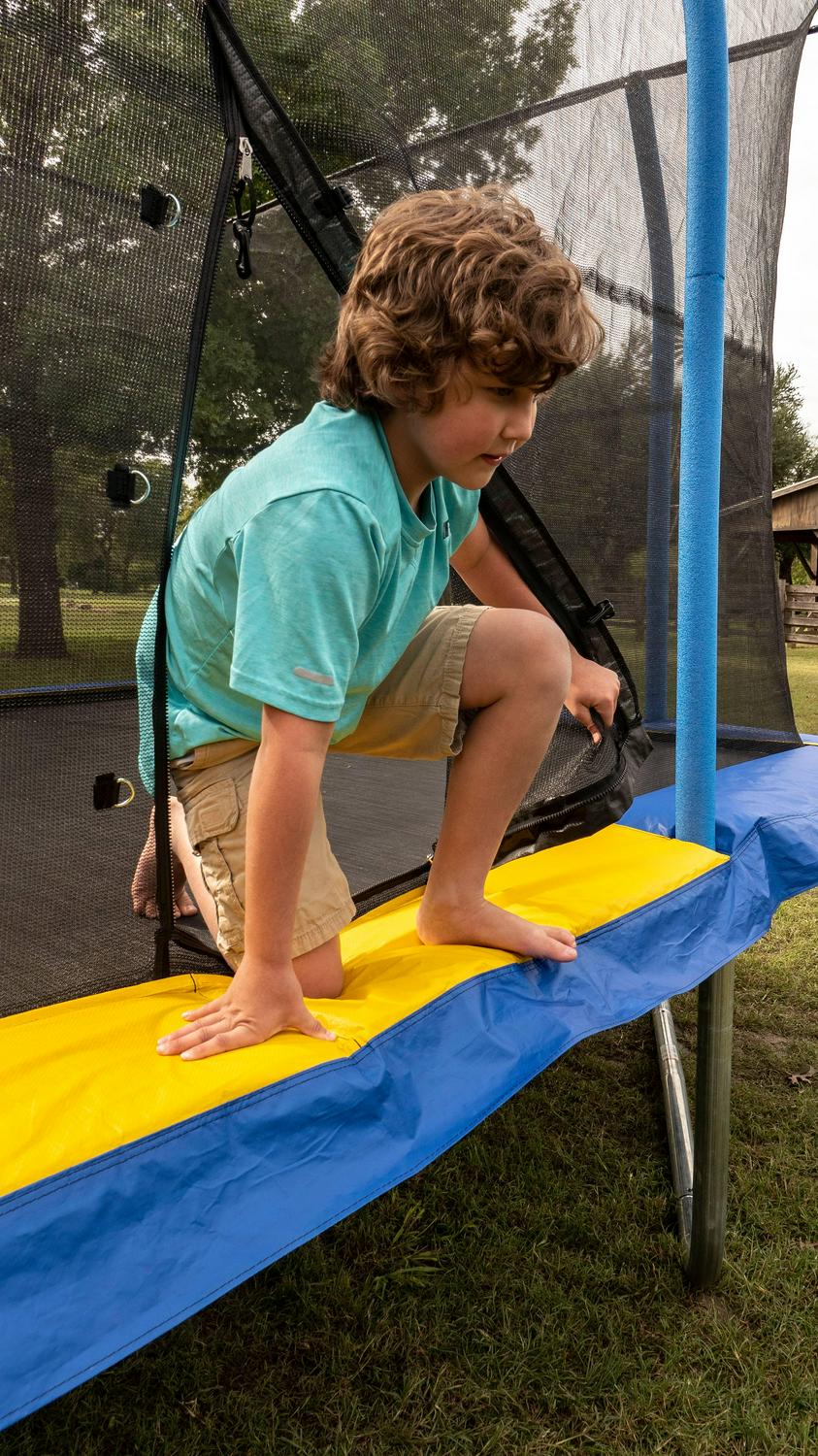 Jumpking Rectangle 10 x 14' Trampoline, with Enclosure, Blue/Yellow - Image 7