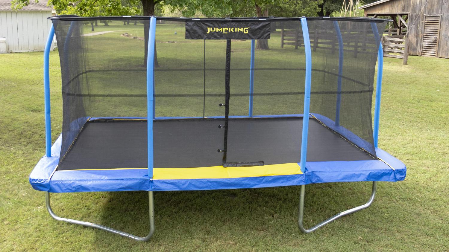 Jumpking Rectangle 10 x 14' Trampoline, with Enclosure, Blue/Yellow - Image 3