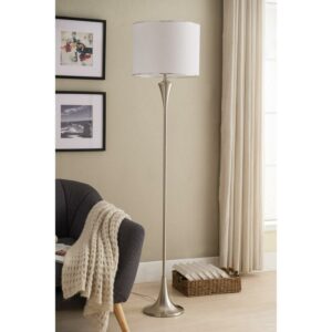 Room Designs Floor Lamp Brushed Nickel; White Contemporary Round