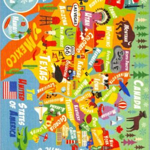 KC CUBS Playtime Collection USA United States Geography Map Educational Learning Area Rug Carpet for Kids and Children Bedrooms and Playroom (5' 0" x 6' 6")