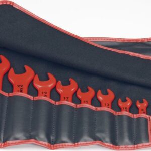 KNIPEX Tools 98 99 13 S4, 1000V SAE Insulated Open End Wrench Set with Tool Roll, 8-Piece