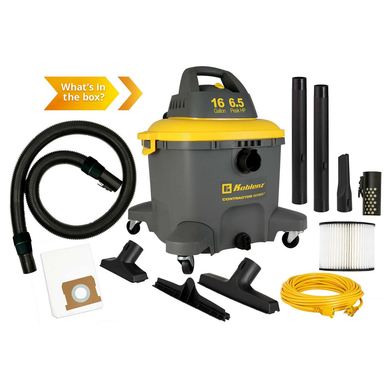 KOBLENZ CONTRACTOR SERIES - Commercial Shop Vacuum Cleaner, 16 Gallon, 6.5 Peak HP Lifetime limited warranty (WD-16 C4) - Image 4