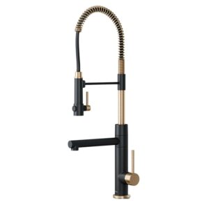 KRAUS Artec Pro 2-Function Commercial Style Pre-Rinse Kitchen Faucet with Pull-Down Spring Spout and Pot Filler in Spot Free Antique Champagne Bronze/Matte Black