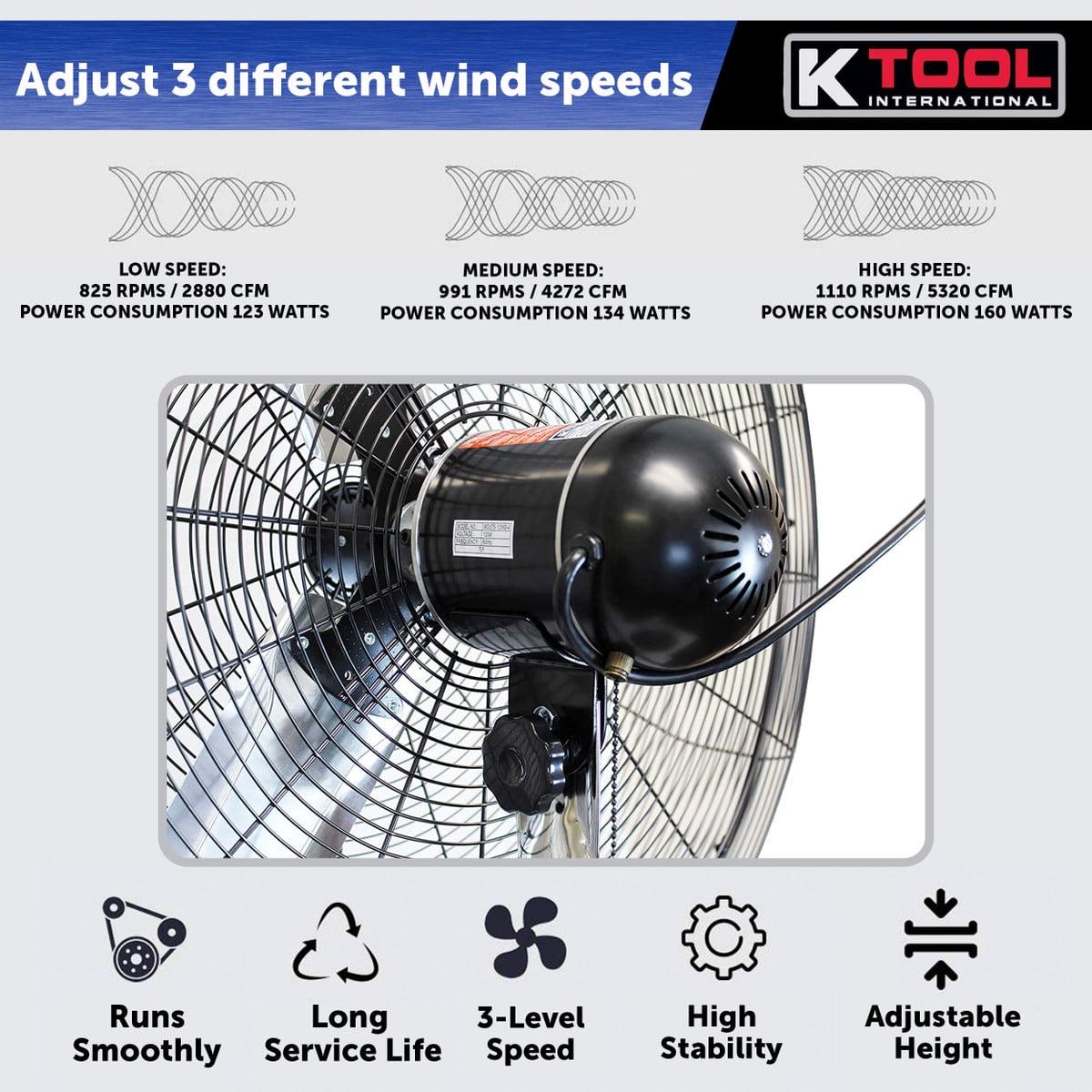 K Tool 77730 Pedestal Industrial Fan, 30" Three Speeds, 1/2 HP - Image 2