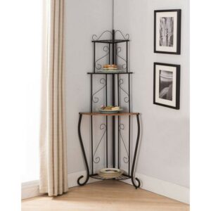 Room Designs Corner Baker's Rack Black; Walnut Traditional Triangle