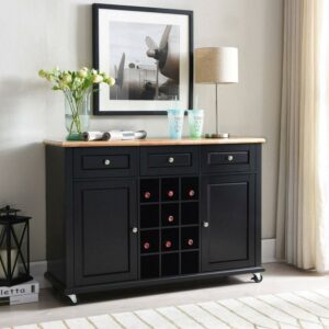 Room Designs Buffet / Wine Rack Black; Natural Traditional Rectangle