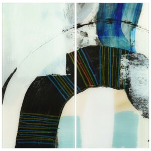 "Kabuki I AB" Frameless Free Floating Tempered Glass Panel Graphic Abstract Wall Art, 36 in x 72 in