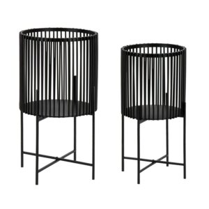 Kate and Laurel Paynter Modern 2-Piece Metal Floor Planter Set with Foldable Stand, Black