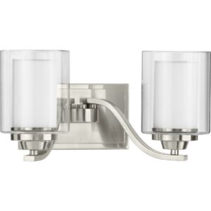 P300121-009-Progress Lighting-Kene - 16.25 Inch Width - 2 Light - Cylinder Shade - Line Voltage - Damp Rated-Brushed Nickel Finish