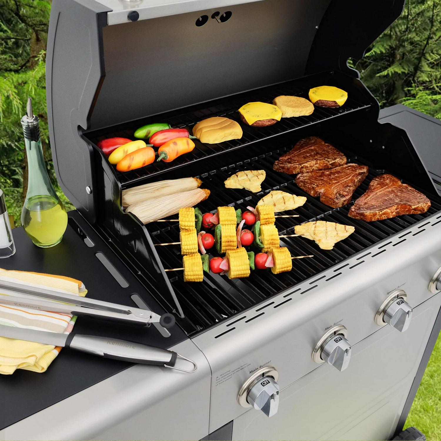 Kenmore 4-Burner Outdoor Propane Gas Grill with Side Burner, Open Cart, Stainless Steel - Image 3