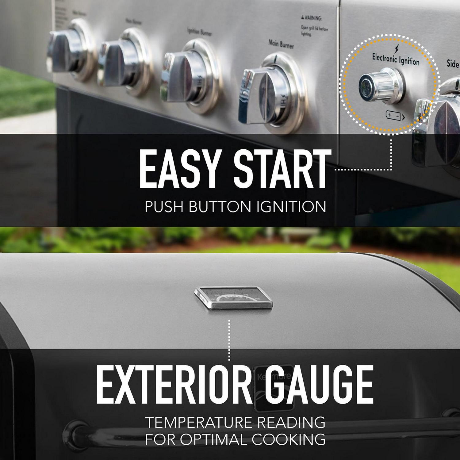 Kenmore 4-Burner Outdoor Propane Gas Grill with Side Burner, Open Cart, Stainless Steel - Image 7