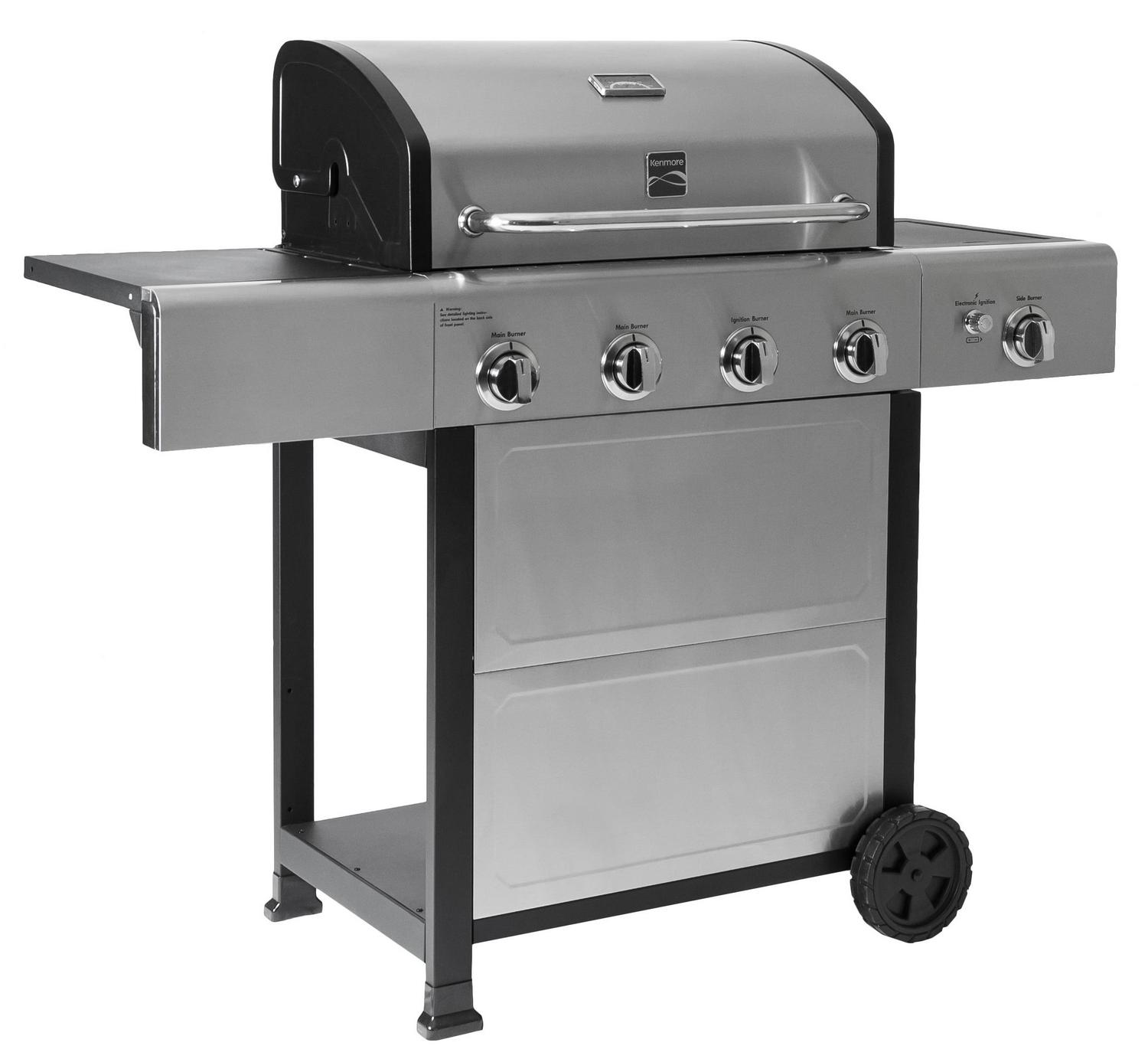 Kenmore 4-Burner Outdoor Propane Gas Grill with Side Burner, Open Cart, Stainless Steel - Image 11