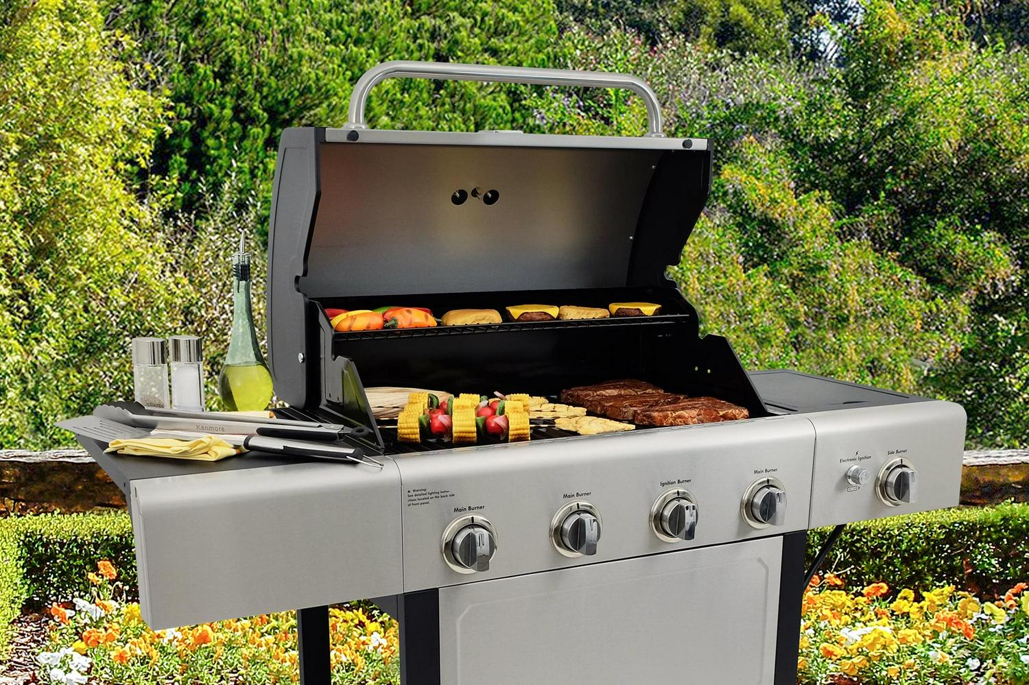 Kenmore 4-Burner Outdoor Propane Gas Grill with Side Burner, Open Cart, Stainless Steel - Image 9