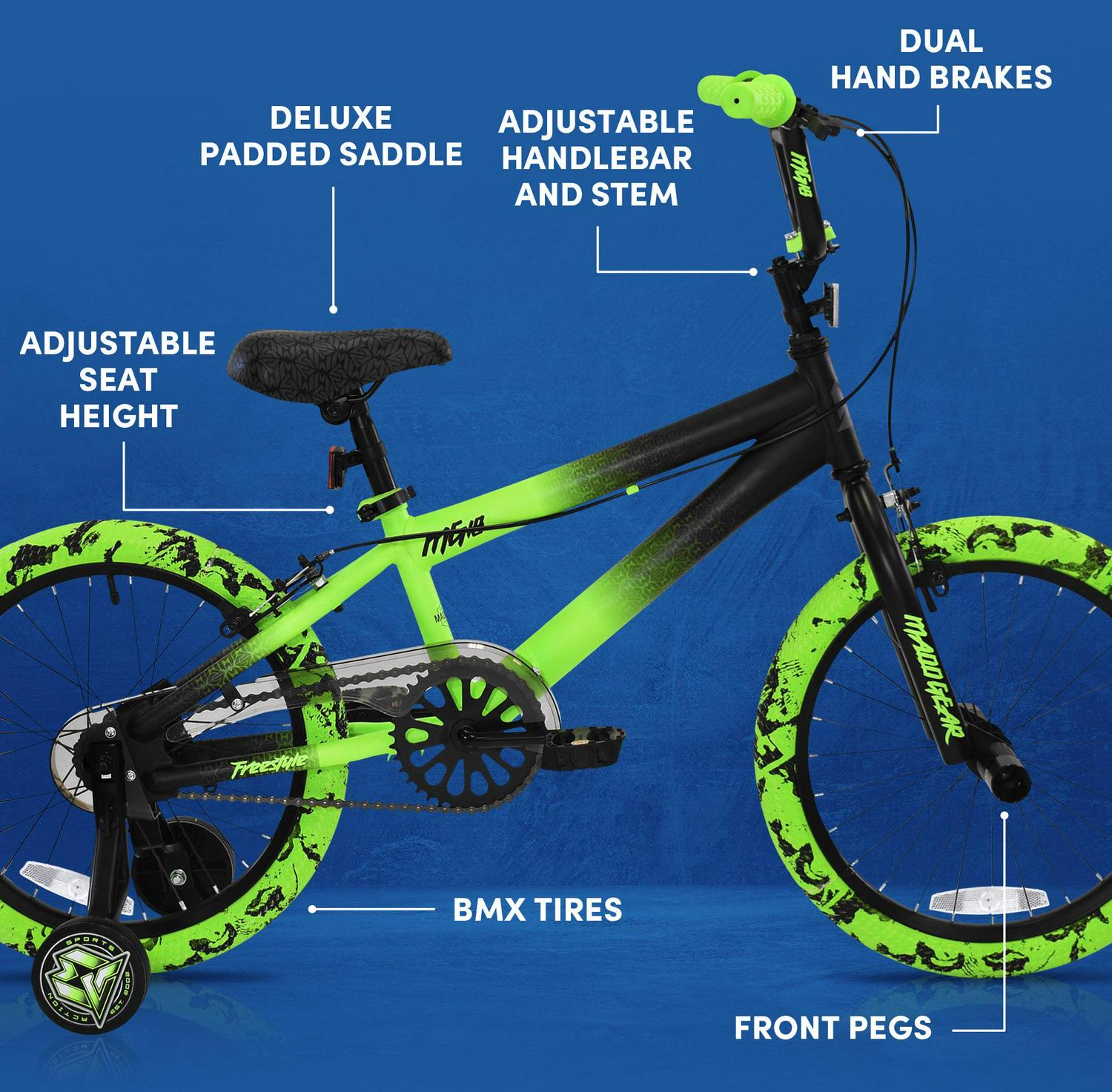 18" Kent Madd Gear BMX Child Bike, Kids Ages 6-12 Years, Black and Green - Image 4