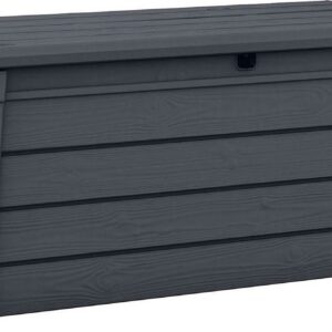 Keter Brightwood 120 Gallon Durable Resin Outdoor Deck Box Storage Organization, Anthracite Gray