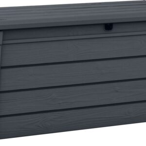 Keter Brightwood 120 Gallon Durable Weatherproof Resin Deck Box Organization and Storage for Outdoor Patio and Lawn, Anthracite Gray
