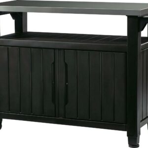 Keter Unity XL Outdoor Durable Kitchen Rolling Bar Cart with Storage Cabinet, Graphite