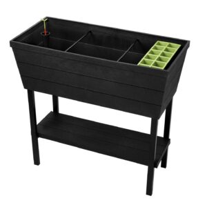 Keter Urban Bloomer 32" x 15" x 31" Durable Resin Raised Garden Bed with Self-Watering and Drainage System Kit, Black