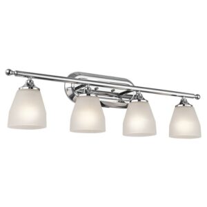 KICHLER Ansonia 31.25 in. 4-Light Chrome Contemporary Bathroom Vanity Light with Etched Glass Shade
