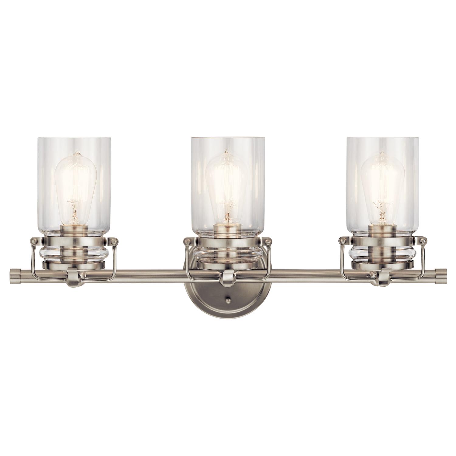 Kichler Brinley 24" 3 Light Brushed Nickel Vanity Light with Clear Glass Shades - Image 2