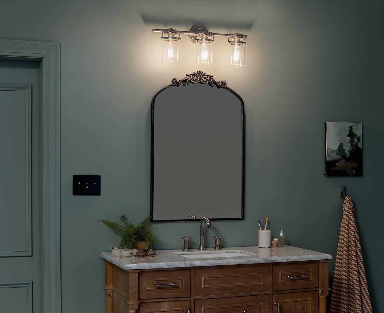 Kichler Brinley 24" 3 Light Brushed Nickel Vanity Light with Clear Glass Shades - Image 5