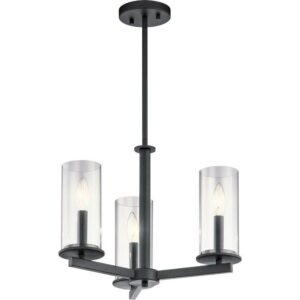 43997BK-Kichler Lighting-Crosby - 3 light Convertible Chandelier - with Contemporary inspirations - 13.75 inches tall by 18 inches wide-Black Finish