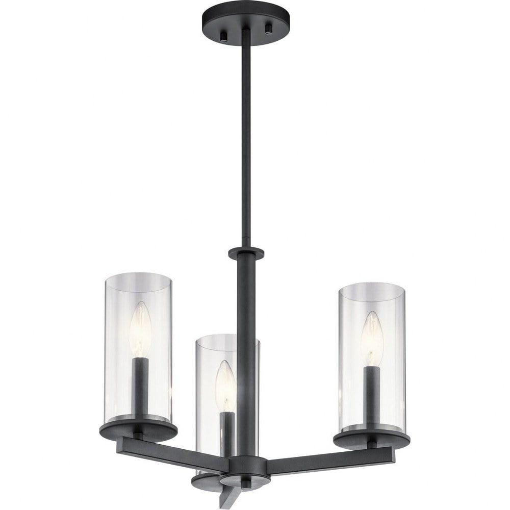 43997BK-Kichler Lighting-Crosby - 3 light Convertible Chandelier - with Contemporary inspirations - 13.75 inches tall by 18 inches wide-Black Finish