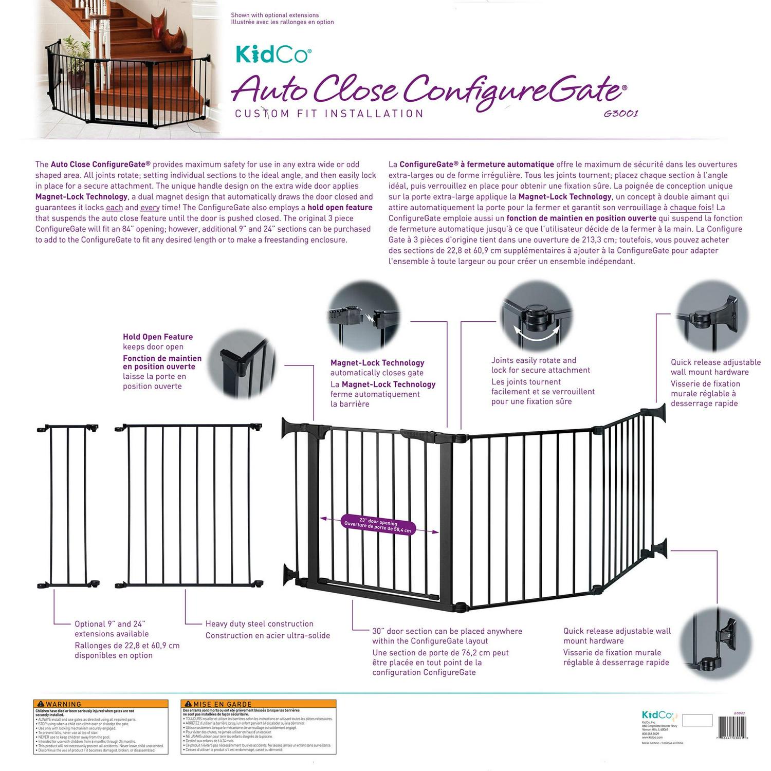 KidCo Custom Fit Auto Closing ConfigureGate Baby Gate w/ 30 In Door, Black - Image 7