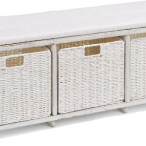 Badger Basket Kid's Storage Bench with Woven Top and Baskets 2.7 Cu ft. - White