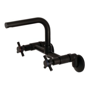 Kingston Brass Concord 8-Inch Adjustable Center Wall Mount Kitchen Faucet, Matte Black