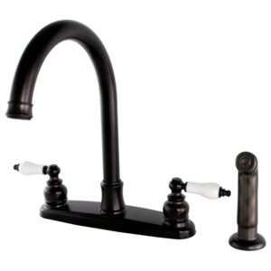 Kingston FB7795PLSP Victorian Two-Handle 4-Hole 8" Centerset Kitchen Faucet with Side Sprayer in Oil Rubbed Bronze