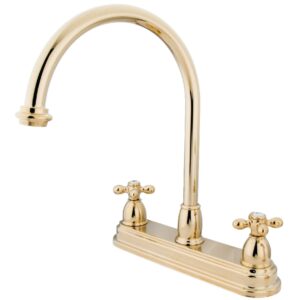 Kingston KB3742AX Restoration Two-Handle 3-Hole 8" Centerset Kitchen Faucet in Polished Brass