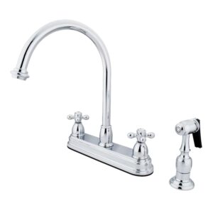 Kingston KB3751AXBS Restoration Two-Handle 4-Hole 8" Centerset Kitchen Faucet with Brass Sprayer in Polished Chrome