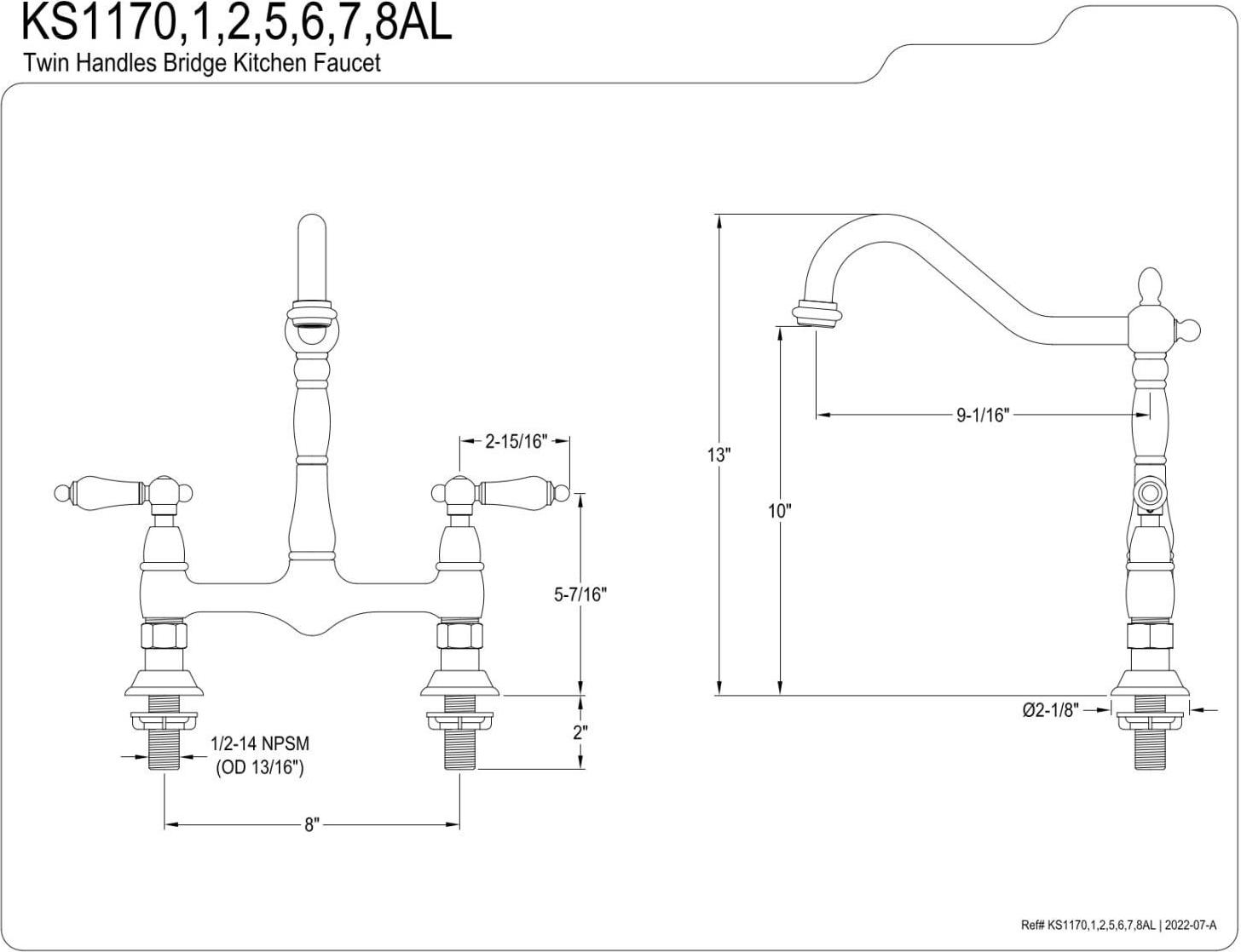 Kingston Brass KS1172AL Heritage Bridge Kitchen Faucet, Polished Brass - Image 3