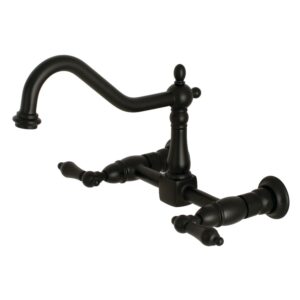 Kingston Brass KS1240AL Heritage Wall Mount Bridge Kitchen Faucet, Matte Black