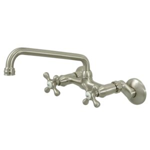 Kingston Brass KS200SN Two-Handle Adjustable Center Wall Mount Kitchen Faucet, Brushed Nickel