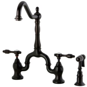 Kingston Brass KS7755TALBS Bridge Kitchen Faucet with Brass Sprayer, Oil Rubbed Bronze