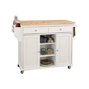 ACME Tullarick 2-Drawer Wooden Mobile Kitchen Island in Natural and White
