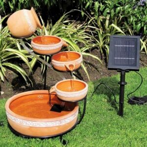 KoolScapes Outdoor Solar-Powered 5-Tier Cascading Water Fountain- Finish, Brown