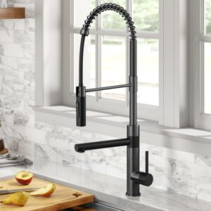 Kraus Artec Pro Commercial Style Pull-Down Single Handle Kitchen Faucet with Pot Filler in Matte Black / Spot Free Black Stainless Steel