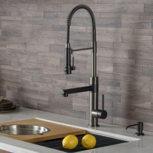 Kraus Artec Pro™ 2-Function Commercial Style Pre-Rinse Kitchen Faucet with Pull-Down Spring Spout and Pot Filler, Matte Black/Black Stainless Steel Finish