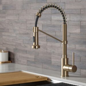Kraus Bolden Single Handle 18-Inch Commercial Kitchen Faucet with Soap Dispenser in Spot Free Antique Champagne Bronze Finish