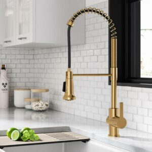 KRAUS Britt Commercial Style Pull-Down Single Handle Kitchen Faucet in Brushed Brass