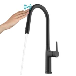 Kraus OlettoTall Modern Single-HandleTouch Kitchen Sink Faucet with Pull Down Sprayer in Matte Black