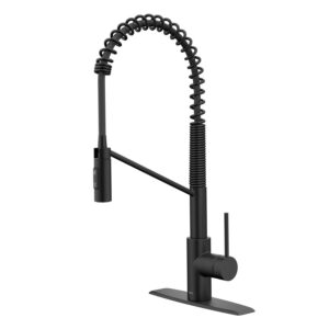 Kraus Oletto Commercial Style Pull-Down Single Handle Kitchen Faucet with QuickDock Top Mount Installation Assembly in Matte Black