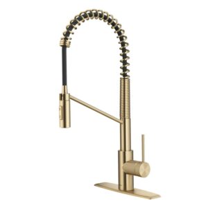 Kraus Oletto Commercial Style Pull-Down Single Handle Kitchen Faucet with QuickDock Top Mount Installation Assembly in Spot Free Antique Champagne Bronze